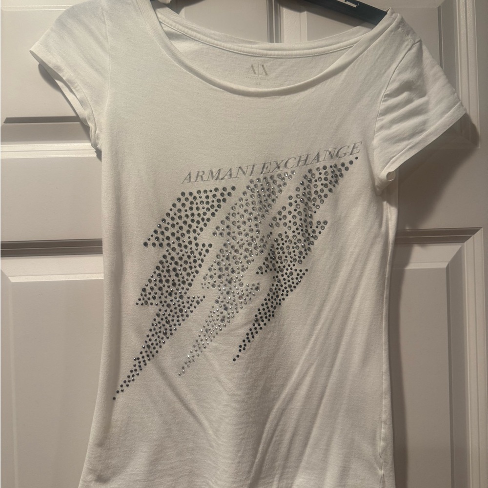 Armani Exchange White Silver Embellished Top Size XS